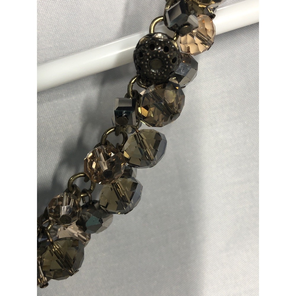 Signed LOFT Smoky Iridescent Necklace 18" Beaded Brass Silver Chain Faceted - Picture 9 of 15